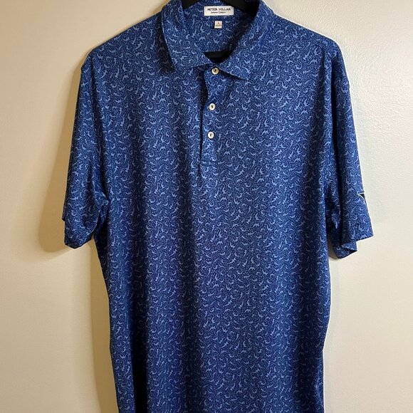 Peter Millar Other - Peter Millar Summer Comfort Blue Shark Print Golf Polo Shirt Mens Large